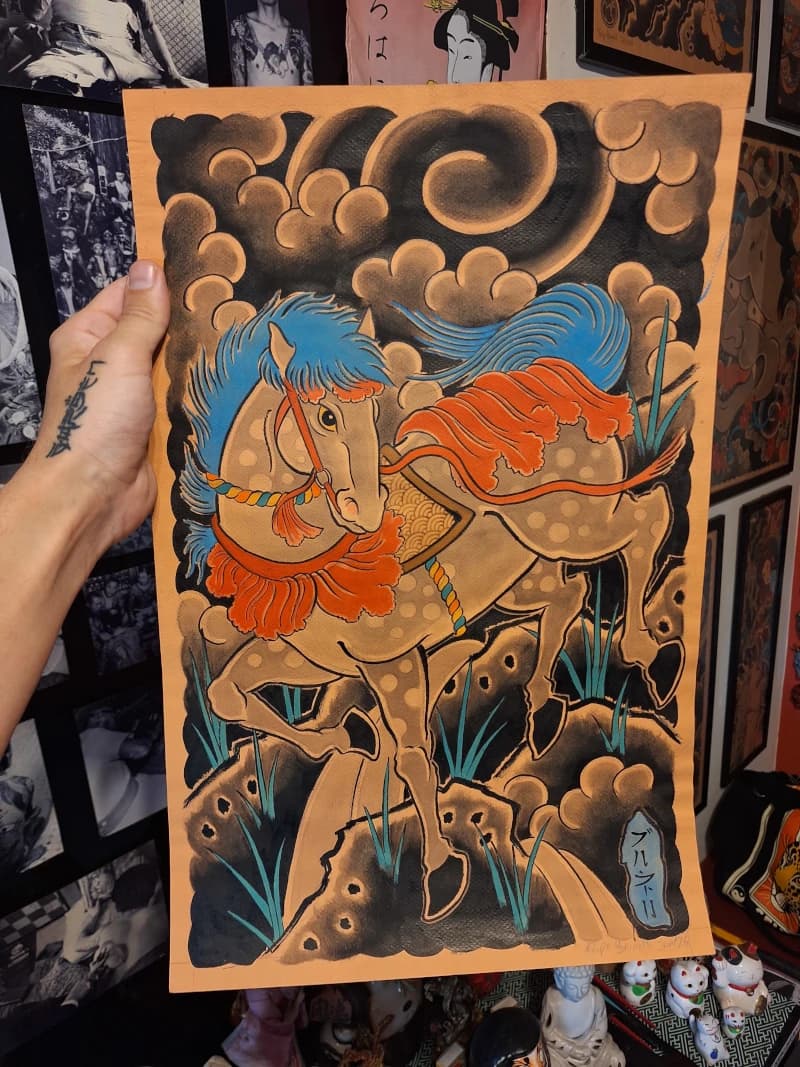 Desenho tradicional de cavalo feito à mão por Felipe Brunelli